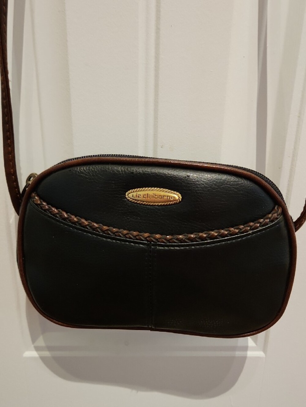 Vintage Liz Claiborne Black Shoulder Bag with Brown Trim